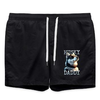 Husky Daddy Dad Vatertag Herrchen Papa Huskys - Badeshorts - Schwarz - Vorne - AI Model Male 185 light (185cm)