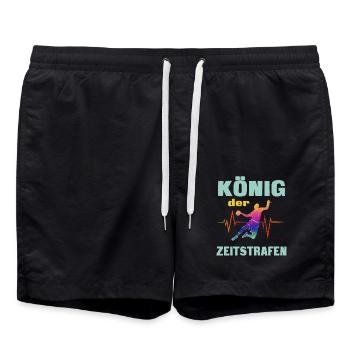 Handball. King of time penalties. - Swim Trunks - black - Front - AI Model Male 185 light (185cm)