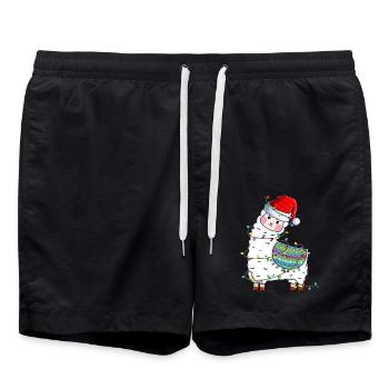 Lama Alpaga Portant Un Chapeau De Père Noël Noël - Short de bain - noir - Devant - AI Model Male 185 light (185cm)