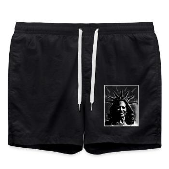 Kamala harris retro vintage - Swim Trunks - black - Front - AI Model Male 185 light (185cm)