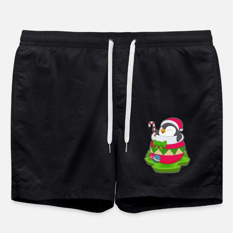 Penguin Christmas Candy Cane - Swim Trunks - black