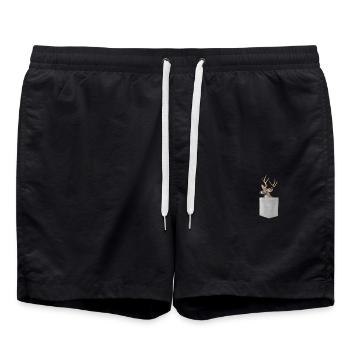 T-shirt Cerf Dans Votre Poche - Drôle De Cerf Espion - Short de bain - noir - Devant - AI Model Male 185 light (185cm)