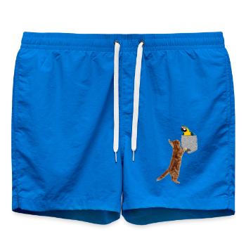 Cat Reaching Blue Gold Macaw In Fake Pocket Cool - Swim Trunks - cobalt blue - Front