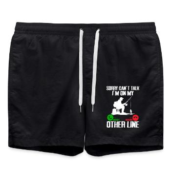 Funny Fishing Men Dad Fisherman Funny Fish Bass - Swim Trunks - black - Front - AI Model Male 185 light (185cm)