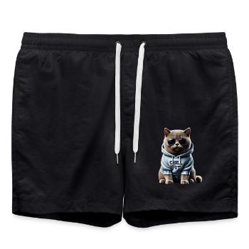 Lustige Britisch Kurzhaar Chill Out Katze Chillen - Badeshorts - Schwarz - Vorne - AI Model Male 185 light (185cm)