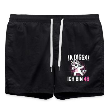 46. Geburtstag Frauen Einhorn Geschenk - Badeshorts - Schwarz - Vorne - AI Model Male 185 light (185cm)