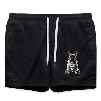 Funny French Bulldog Chill Out Chill Out - Swim Trunks - black - Front - AI Model Male 185 light (185cm)