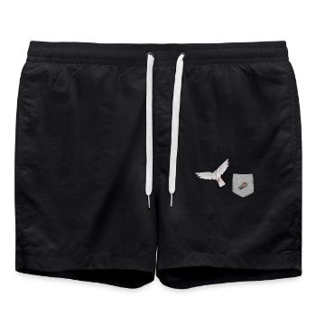 oiseau atteignant le ver dans la fausse poche oiseau drôle - Short de bain - noir - Devant - AI Model Male 185 light (185cm)