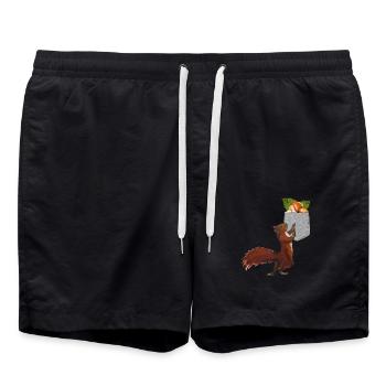Squirrel Reaching For Nuts In Your Fake Pocket Fun - Swim Trunks - black - Front - AI Model Male 185 light (185cm)
