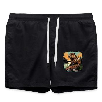 Beaver Biber - Badeshorts - Schwarz - Vorne - AI Model Male 185 light (185cm)