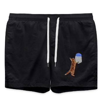 Cat Reaching For Wool Ball In Your Fake Pocket Fun - Swim Trunks - black - Front - AI Model Male 185 light (185cm)