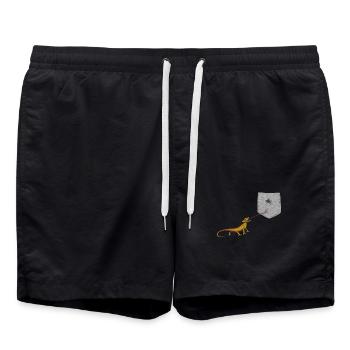 Langue de lézard atteignant pour mouche dans une fausse poche amusante - Short de bain - noir - Devant - AI Model Male 185 light (185cm)