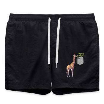 Girafe atteignant une branche avec des feuilles dans la poche - Short de bain - noir - Devant - AI Model Male 185 light (185cm)