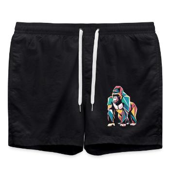 Colorful Geometric Gorilla Art Print - Swim Trunks - black - Front - AI Model Male 185 light (185cm)
