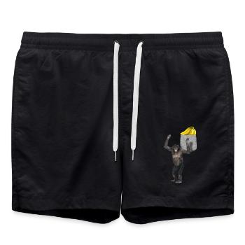 Chimpanzee Reaching For Banana In Your Fake Pocket - Swim Trunks - black - Front - AI Model Male 185 light (185cm)