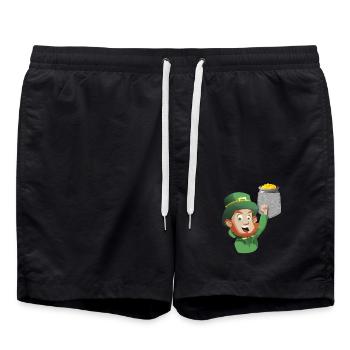 Leprechaun Reaching For Pot Of Gold In Fake Pocket - Swim Trunks - black - Front - AI Model Male 185 light (185cm)