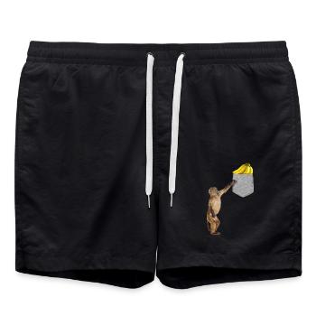 Monkey Reaching For Banana In Fake Pocket Animal - Swim Trunks - black - Front - AI Model Male 185 light (185cm)