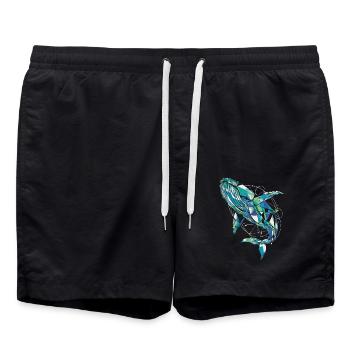 Abstract Whale Artwork Geometric Ocean Colors - Swim Trunks - black - Front - AI Model Male 185 light (185cm)
