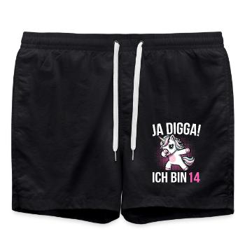 14. Geburtstag Frauen Einhorn Geschenk - Badeshorts - Schwarz - Vorne - AI Model Male 185 light (185cm)