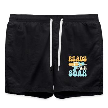 Ready Aim Soak Water Fun Summer Squirt Gun - Swim Trunks - black - Front - AI Model Male 185 light (185cm)