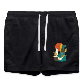 retro birds artist - Swim Trunks - black - Front - AI Model Male 185 light (185cm)