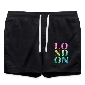 London Souvenir Colorful Watercolor Design - Swim Trunks - black - Front - AI Model Male 185 light (185cm)