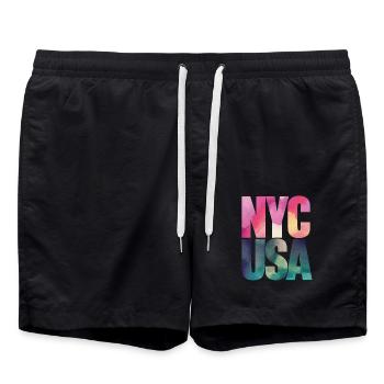 NYC United States Souvenir – Remembering New York - Swim Trunks - black - Front - AI Model Male 185 light (185cm)