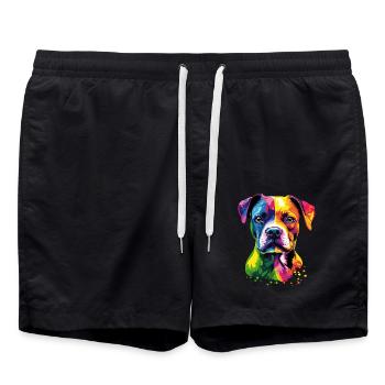 Deutscher Boxer Popart Regenbogen Bunter Boxer - Badeshorts - Schwarz - Vorne - AI Model Male 185 light (185cm)
