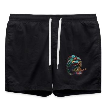 Chamäleon Safari Manga Ramen Nudel Reptilien Anime - Badeshorts - Schwarz - Vorne - AI Model Male 185 light (185cm)