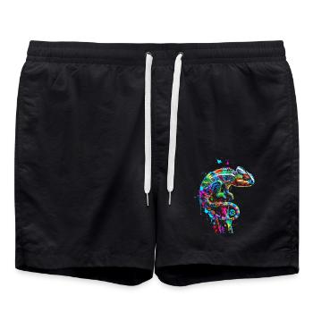 Chamäleon Motiv Tier Tierliebhaber Reptilien Echse - Badeshorts - Schwarz - Vorne - AI Model Male 185 light (185cm)