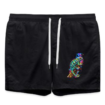 Chamäleon Motiv Tier Tierliebhaber Reptilien Echse - Badeshorts - Schwarz - Vorne - AI Model Male 185 light (185cm)