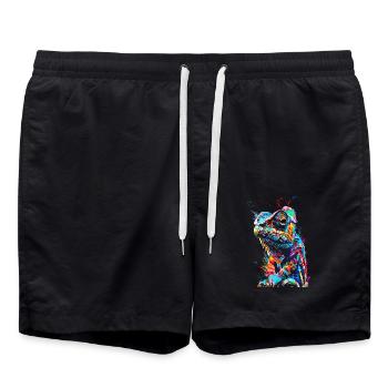 Chamäleon Motiv Tier Tierliebhaber Reptilien Echse - Badeshorts - Schwarz - Vorne - AI Model Male 185 light (185cm)