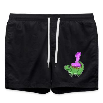 1 Jahr alt - Einschulung - Iguana Motiv - Zahl 1 - Badeshorts - Schwarz - Vorne - AI Model Male 185 light (185cm)