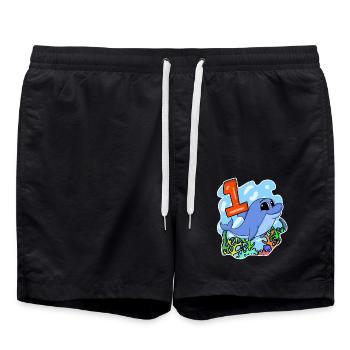 1 Year Old - School Enrollment - Dolphin Motif - Number 1 - Swim Trunks - black - Front - AI Model Male 185 light (185cm)