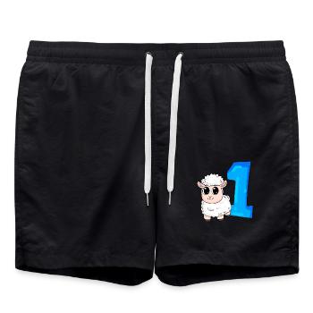 1 Year Old - School Enrollment - Sheep Motif - Number 1 - Swim Trunks - black - Front - AI Model Male 185 light (185cm)