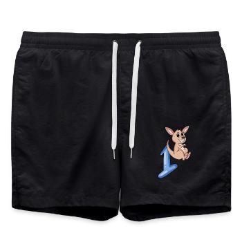 1 Year Old - School Enrollment - Kangaroo Motif - Number 1 - Swim Trunks - black - Front - AI Model Male 185 light (185cm)