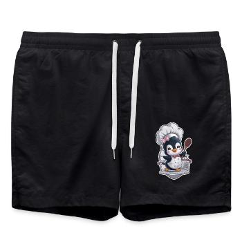 Penguin chef with chef's hat and spoon - Swim Trunks - black - Front - AI Model Male 185 light (185cm)