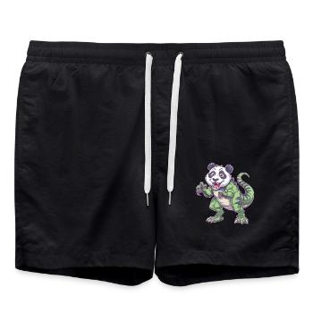 Dino Dinosaurier T-Rex Panda Fabeltier Skurril - Badeshorts - Schwarz - Vorne - AI Model Male 185 light (185cm)
