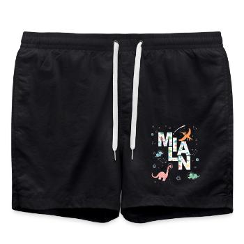 MILAN - Beau prénom de garçon avec dinosaure - Short de bain - noir - Devant - AI Model Male 185 light (185cm)