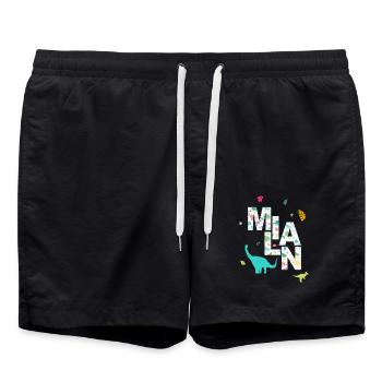 MILAN - Beau prénom de garçon avec dinosaure - Short de bain - noir - Devant - AI Model Male 185 light (185cm)
