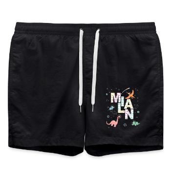 MILAN - Beau prénom de garçon avec dinosaure - Short de bain - noir - Devant - AI Model Male 185 light (185cm)