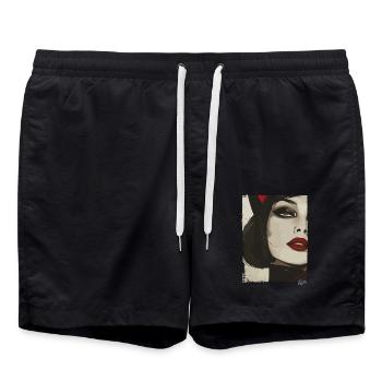 Fille chat vintage en costume noir - Short de bain - noir - Devant - AI Model Male 185 light (185cm)