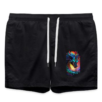 Bunter japanischer geometrischer Drache - Badeshorts - Schwarz - Vorne - AI Model Male 185 light (185cm)