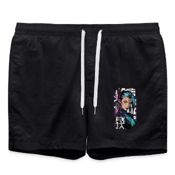 Woman cyberpunk Géométrique manga rose bleu japon - Short de bain - noir - Devant - AI Model Male 185 light (185cm)