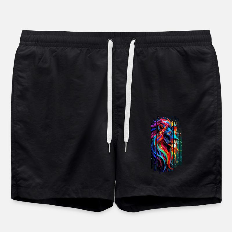 Mehrfarbiger geometrischer Löwe - Badeshorts - Schwarz