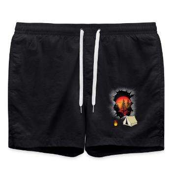 Natur Urlaub Ferien Zelt zelten Naturliebhaber - Badeshorts - Schwarz - Vorne - AI Model Male 185 light (185cm)