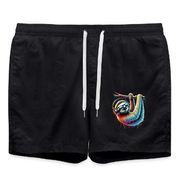 Funny Sloth Art Animal Sloth Wildlife Animals - Swim Trunks - black - Front - AI Model Male 185 light (185cm)