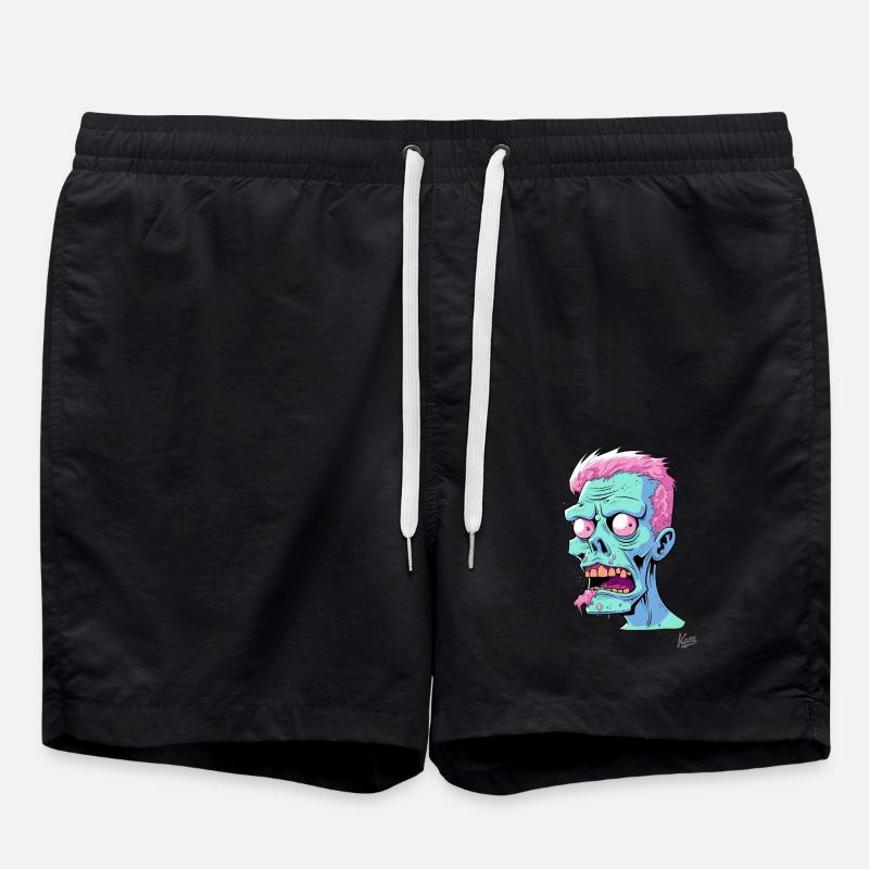 Crazy funny cartoon zombie guy - Swim Trunks - black