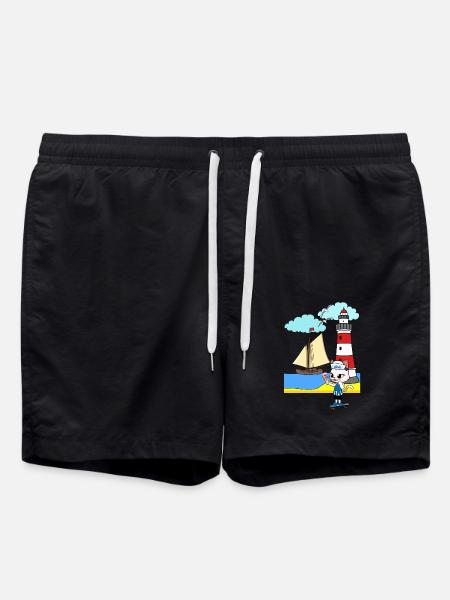 Katze Ferien Nordsee Ostsee Urlaub Kinder Kind - Badeshorts - Schwarz