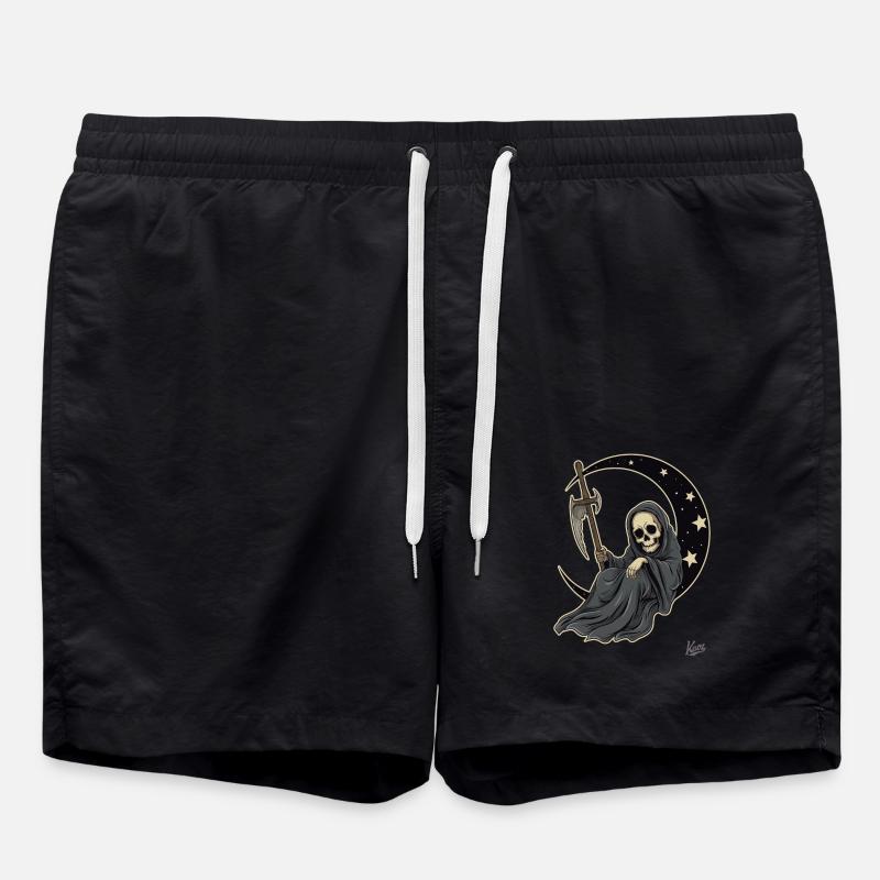 Little cute Grim Reaper sleeping on the moon - Swim Trunks - black